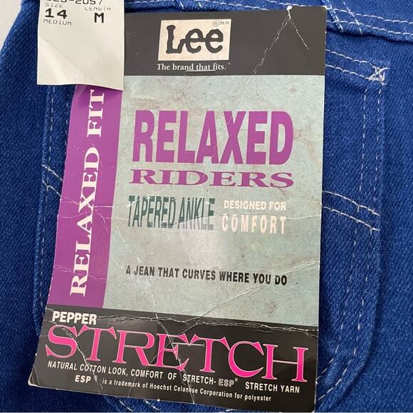 Vintage 80s Deadstock Lee Relaxed Riders High Waist Jeans Pepper Stretch Blue - Picture 6 of 9